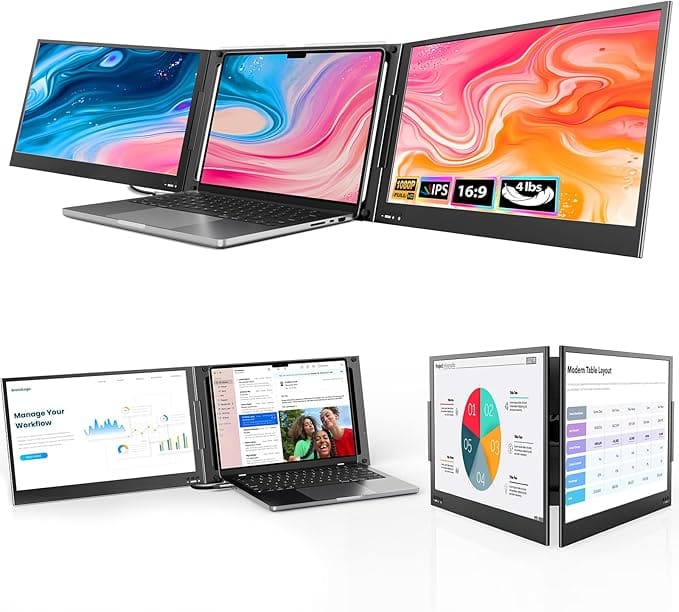 Triple Screen Portable Monitor for Laptop USB-C Plug and Play Extended Screen Compatible with MacOS, Windows, Android 3 Portable triple monitor setup with QQH Z80A aluminum alloy design