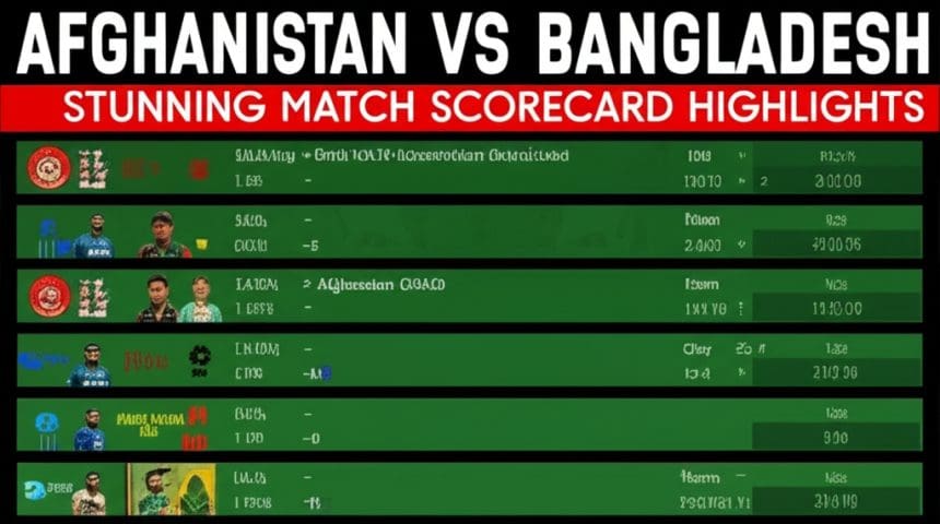 Cricket match scorecard highlights displayed.