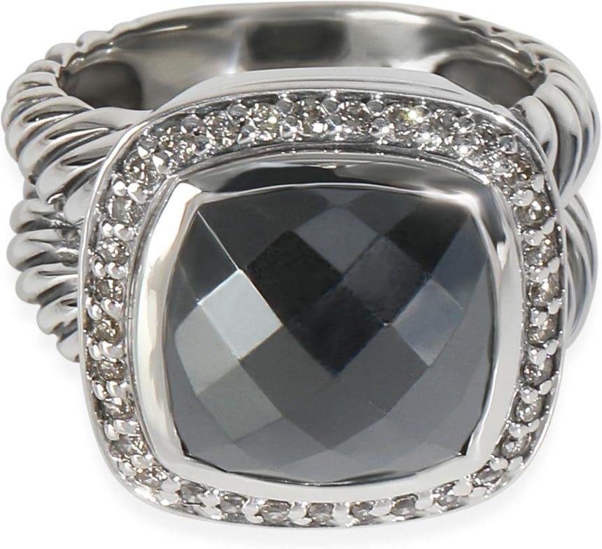 Diamond hematite ring front view in sterling silver