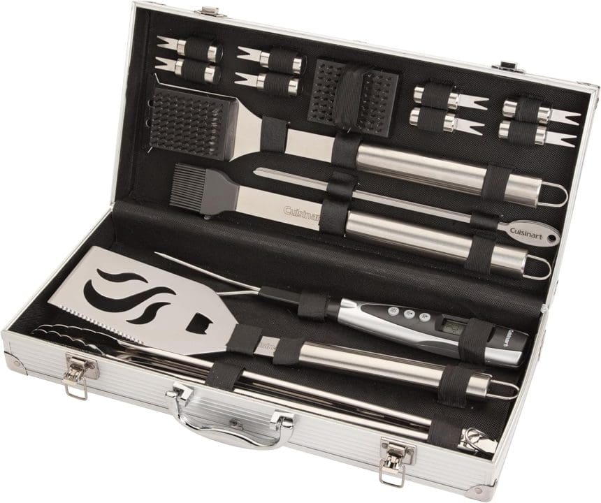 20-piece grill set with stainless steel BBQ tools in aluminum case