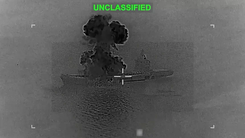 us drone strike sinks iranian ship